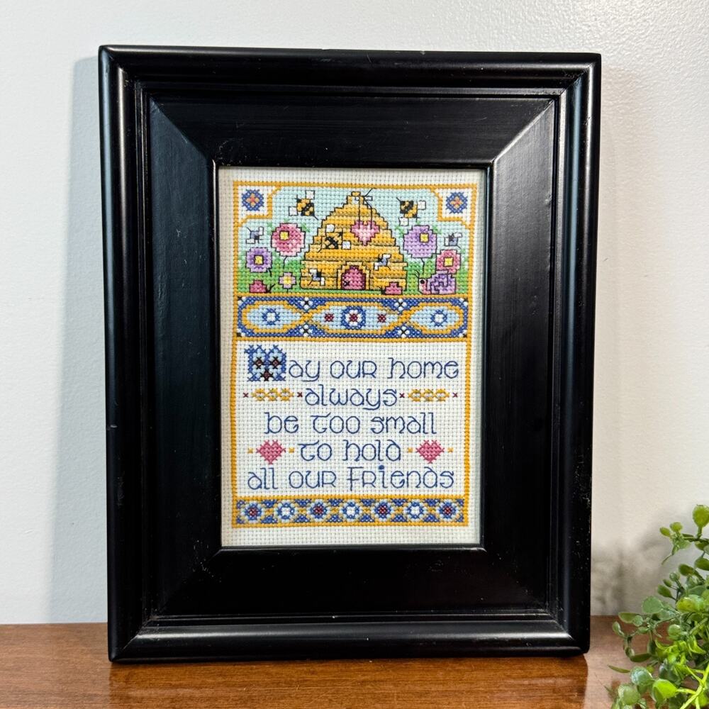 Completed Cross Stitch May Our Home Always be Too Small to Hold All Our Friends